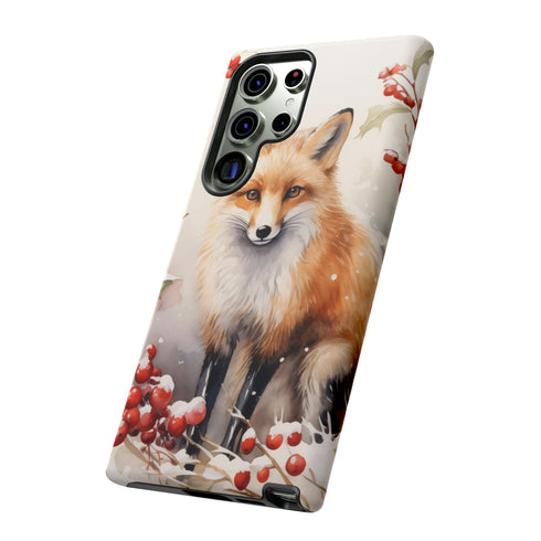 Christmas Fox in a Wreath of Red Berries - Impact Resistant Phone Case